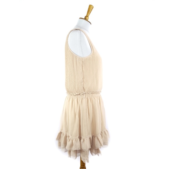 Romeo & Juliet Couture tan pleated ruffle dress, M - Picture 3 of 8